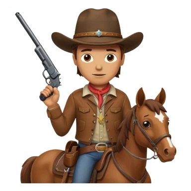 A cowboy that is holding a gun and and having a horse inside sticker