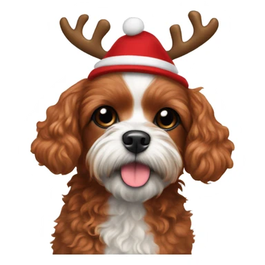 ruby red toy cavoodle with a reindeer hat on  sticker