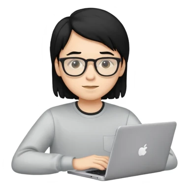 un estudiante con lentes y su laptop CON CAMISA MANGA LARGA Y CABELLO NEGRO sticker