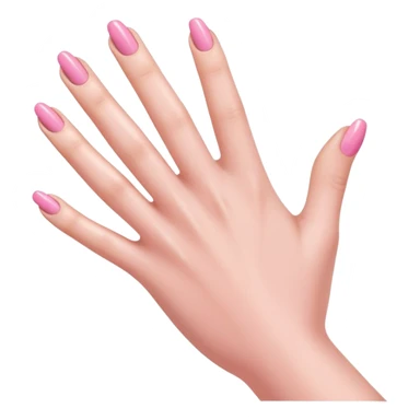  pink  close-up of a human hand with exactly five fingers, beautifully manicured nails, glossy pink nail polish, elegant nail shape, soft lighting, realistic style, isolated on transparent background" sticker