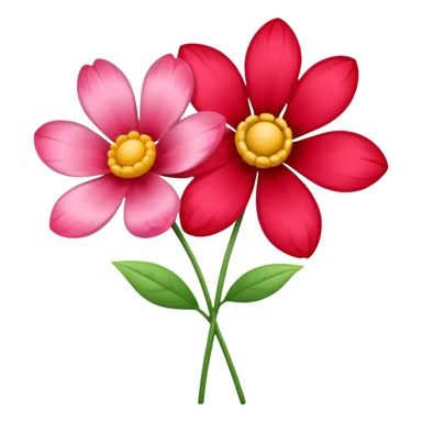 One red flower and one pink flower in transparent bouquet with red band  sticker