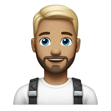 A guy with blue eyes, light skin, super short hair, a little beard on his chin, wearing a white T-shirt, a silver earring with a cross on one ear. sticker