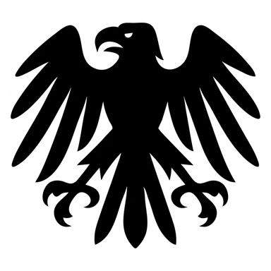 Make the eagle symbol super menacing by exaggerating the claws, beak, and wings. Keep it as one solid shape with no outlines. Show the full body visible. Remove the background. sticker