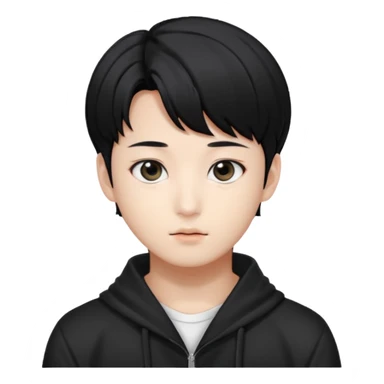 Korean boy with black hairs and black eyes, very beautifull like korean idol, and look like jungkook from bts sticker