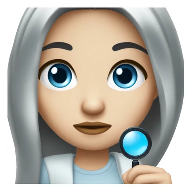 white Girl with black hair and blue eyes with magnifying glass with suspicious look sticker