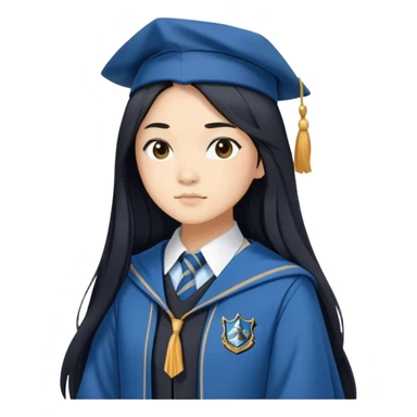 Cho Chang in harry potter, wear hogwarts Ravenclaw uniform, long black hair sticker