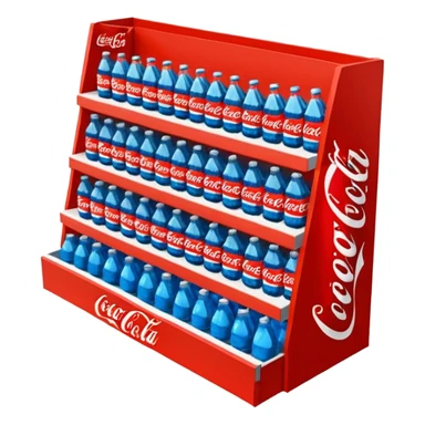 3D warehouse shelf with Coca-Cola, Pepsi, Fanta bottles and products, 
organized retail shelves, colorful product packages, store inventory, 
transparent background, emoji style, realistic, isometric view sticker