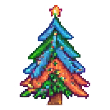 A Christmas tree with rainbow colors spread from inside to out with a middle Christmas tree shape hole sticker