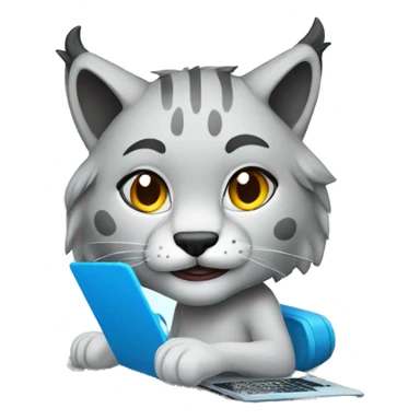 A blue lynx with a laptop sticker