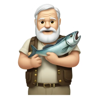 Ernest Hemingway holding a fish in his hands sticker