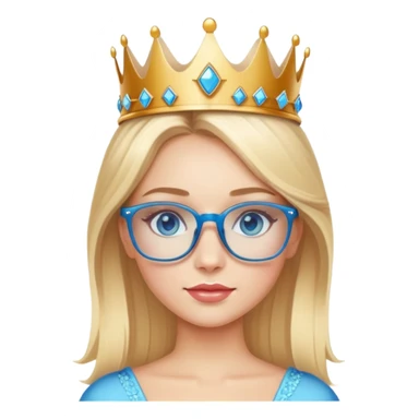 beautiful princess with blonde hair, bright blue eyes, wearing stylish glasses and a crown sticker