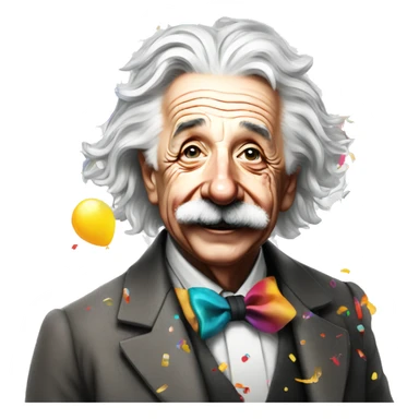 happy albert einstein with colourful confetti and party balloons sticker