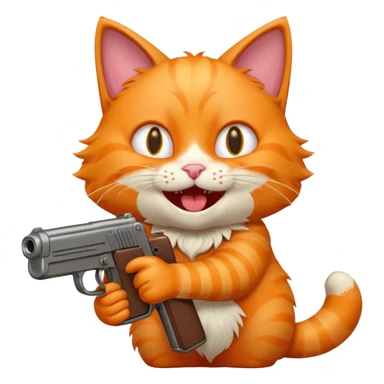 A cat with a gun laughing sticker