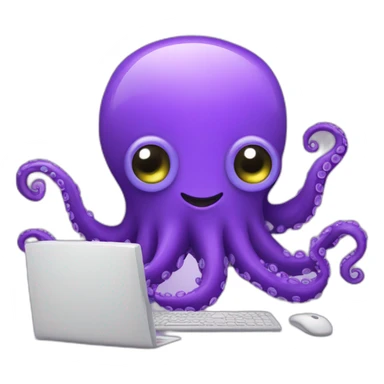 Computer Cute purple Octopus with a computer sticker