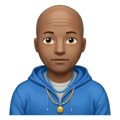 Bald black guy 40 years old with blue hoodie and and bead emoji sticker