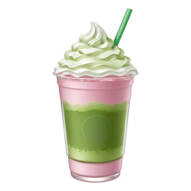 Clear Starbucks cup, no logo, with light pink drink, matcha foam, and whip cream on top sticker