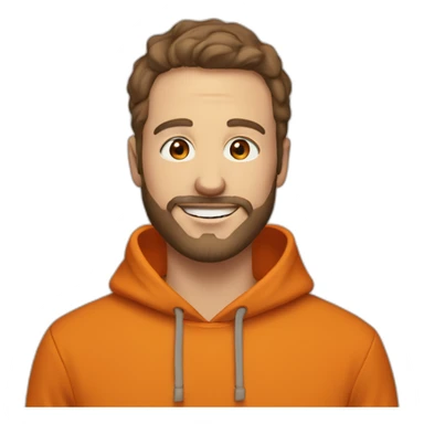white dude smiling with a brown beard and short brown hair with an orange hooded hoodie with the letters "Posh" on the hoodie sticker
