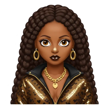 Foxy Brown, Rapper with dark brown hair, black sequin outfit sticker
