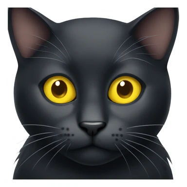 A black cat with yellow eyes and a white mustache sticker