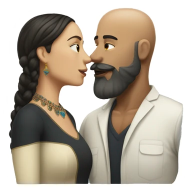 White bald man with dark beard kissing short Mexican woman with long dark wavy hair sticker