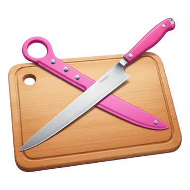 a cutting board with pink knife sticker