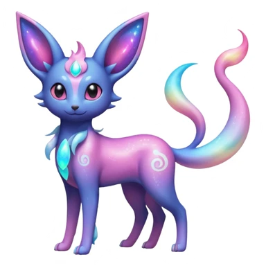 Shiny Iridescent Nebulae Espeon-Umbreon-Sylveon-Dragonair-Fakémon-hybrid-creature (full body)  with a galaxy-dust-flowing-gradient-tail sticker