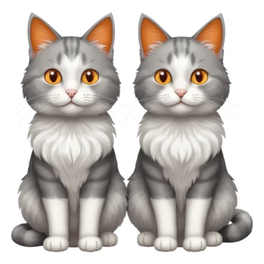 a realistic looking very fluffy grey and white cat with grey legs and white paws, sitting next to another cat sticker