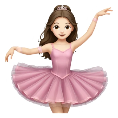 happy pretty white brunette teen long hair with hazel eyes in a ballet costume and point shoes dancing sticker