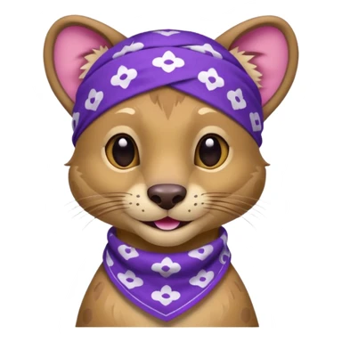 
Fossa animal wearing a bandana on the forehead in purple color with white smiley patterns sticker