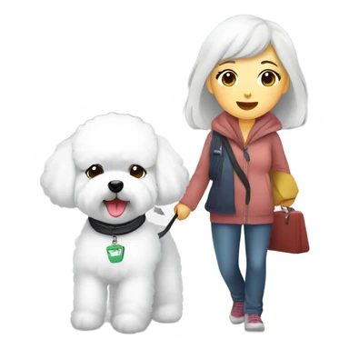 A cute korean style bichon frise with a Asian woman at the airport  sticker