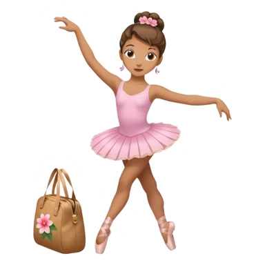 girl with a Hawaiian flower in her hair, wearing ballet pointe shoes, doing ballet with a bag, colorful background sticker