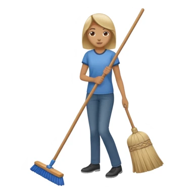 Person sweeping the floor with one broom sticker