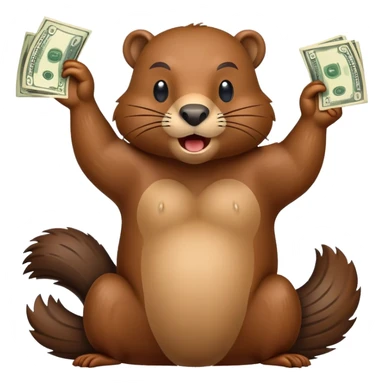 Beaver holding up money and flexing sticker