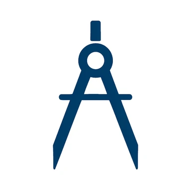 Simplify the image to a minimalist, iconic style focusing only on the compass tool. Remove all extra elements, hands, and background. Create a simple, clean navy blue compass icon in flat design style. sticker