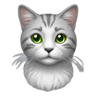 cat mainly grey with white fur and green eyes sticker