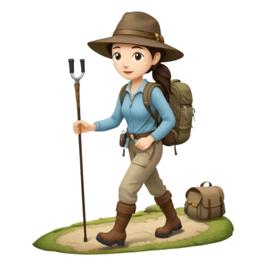White women, long dark brown hair in ponytail with wide brim hiking hat. Walking with backpack and trekking poles.  She is a pilgrim on the Camino Frances on her way to Santiago de Compostela sticker
