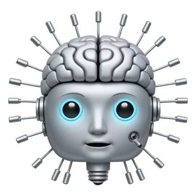 AI brain with electrodes in a 2D square sticker