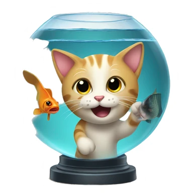 Cat trying to catch a fish from its aquarium  sticker