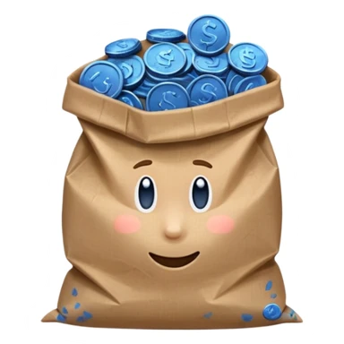 brown bag of blue coins sticker
