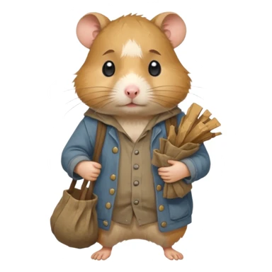 cartoon-style hamster poor hobo carrying a bindle over its shoulder with a sad expression. sticker