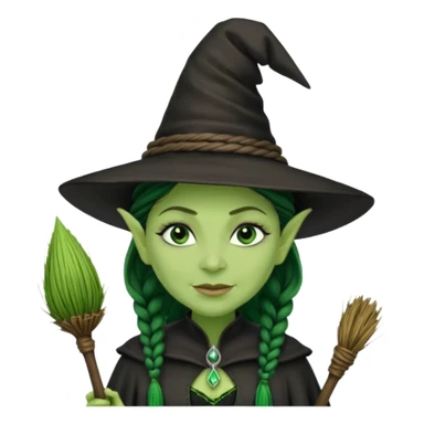 elphaba the wicked witch from wicked movie (cynthia erivo) microbraid hair, witch hat, broom sticker