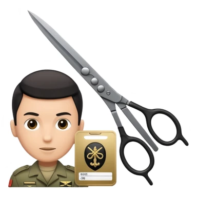 Floating black Scissors cutting an idf soldier ID card in 2 parts .hyper realistic sticker