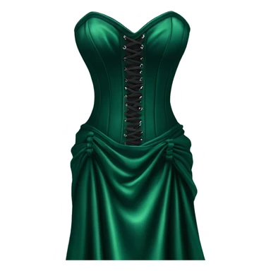 Realistic dark green silk maxi dress isolated with a tight corset. No person, just a dress sticker