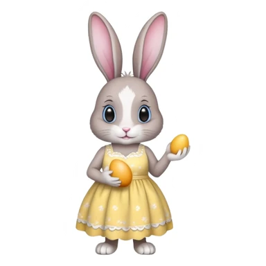 rabbit color #F5F3E9 wearing a dress and holding an egg sticker