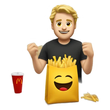 white man mcdonalds worker putting the fries in the bag sticker