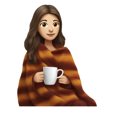 Brunette white girl covered in blanket autumn vibe sitting on a cozy chair holding coffee, window on the background sticker