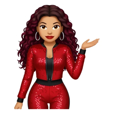 Jordin Sparks with long dark brown hair, red sequin outfit sticker