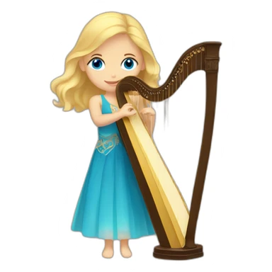 blond haired girl with blue eyes playing a harp sticker