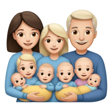 Family emoji with a mom and a dad, an older sister and two young twins sticker