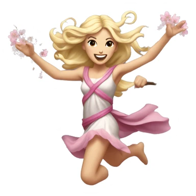 blonde Beltane cherry blossom Pagan goddess sprinting, with a large stride and arms outstretched sticker